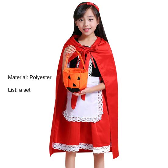 1 Set Halloween Clothes Hobby Funny Cute Comfortable Beautiful Decorative Polyester Holiday Wear Cosplay Little Red Riding Hood Dress Birthday Gift