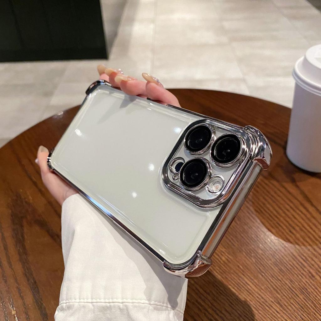 Suitable for Apple 16 Transparent Phone Case, Fully Covered Silicone 14/13iPhone15 Pro Max Four-corner Anti-drop Case