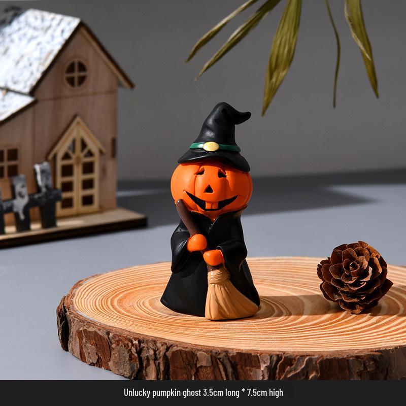 Cross-border Halloween Pumpkin Festival Decor: Ghost & Witch Resin Figurines