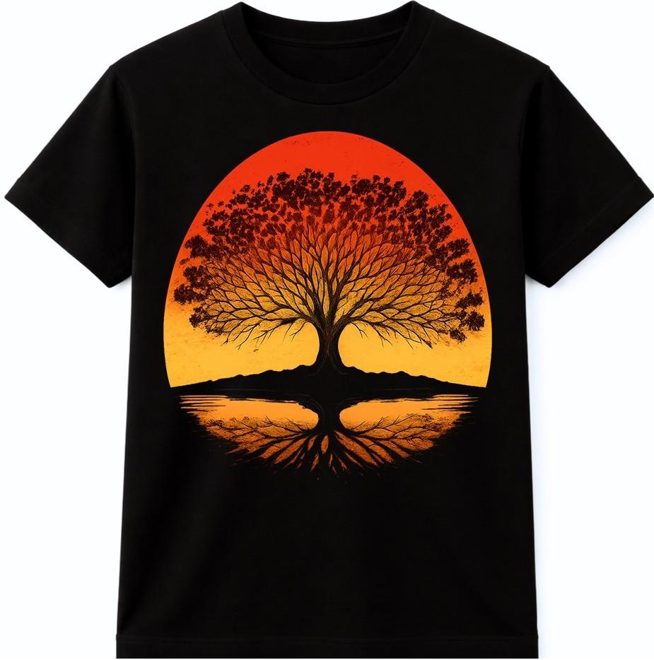 Tree of Life T Shirt Sunset Spiritual Nature Silhouette Graphic Tee Top S разноцветный