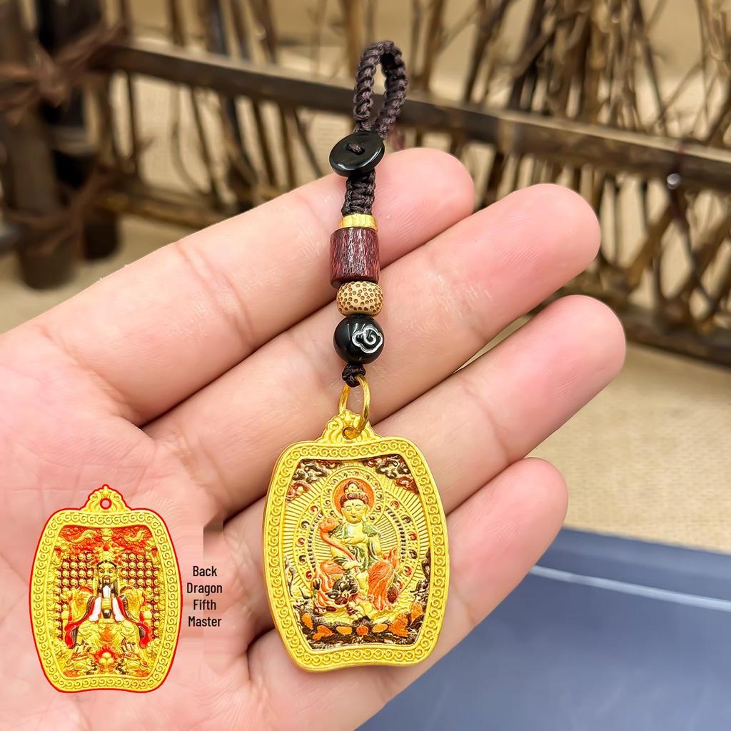 Dragon Pendant Keychain with Eight Guardian Deities and Three-Dimensional Gold Thangka Design of Wutai Mountain