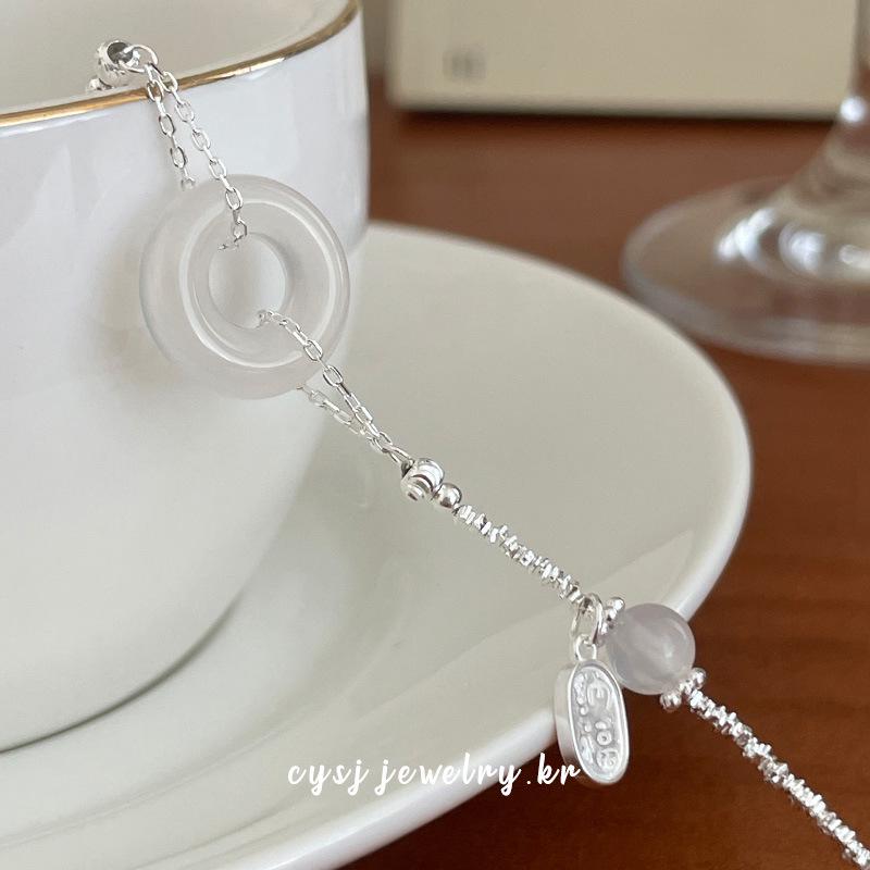 Cui Yan S925 Sterling Silver Ping an Buckle Bracelet: Women s Light Luxury Korean Style Niche Beaded Hand Jewelry 925 Sterling Silver