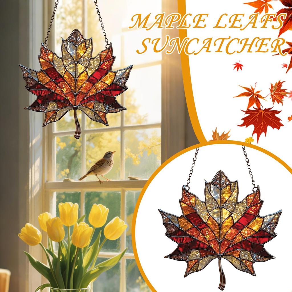 Maple Leafs Dyed Acrylic Window Decoration Fall Maple Leaves Light Catcher Ornament Window Sun Catcher Thanksgiving Decoration