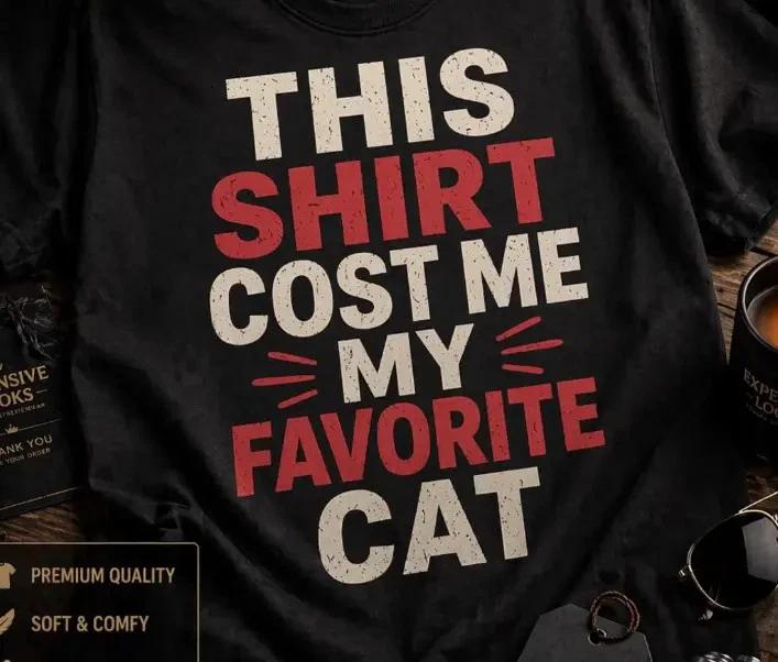 Funny Cat  Shirt This  Shirt Cost Me My Favorite Cat, Cat Meme T- Shirt, Dark Humor S