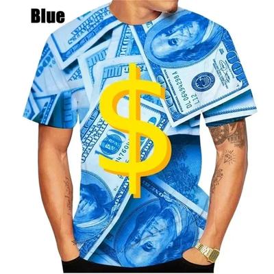 Summer Men's Fashion Casual Short Sleeve 3D Printed T-shirt Personality Creative Dollar Graphic T-shirt Personality Crewneck Loo