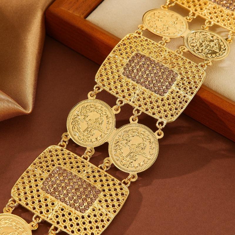 Mei Mary Golden Geometric Cutout Waist Chain with Diamond Accents - Versatile Belt for Dresses and Gowns