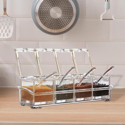 Clear Seasoning Box Sugar Salt Jar 4 Grid Transparent with Lid Condiment Spice Pot for Picnic