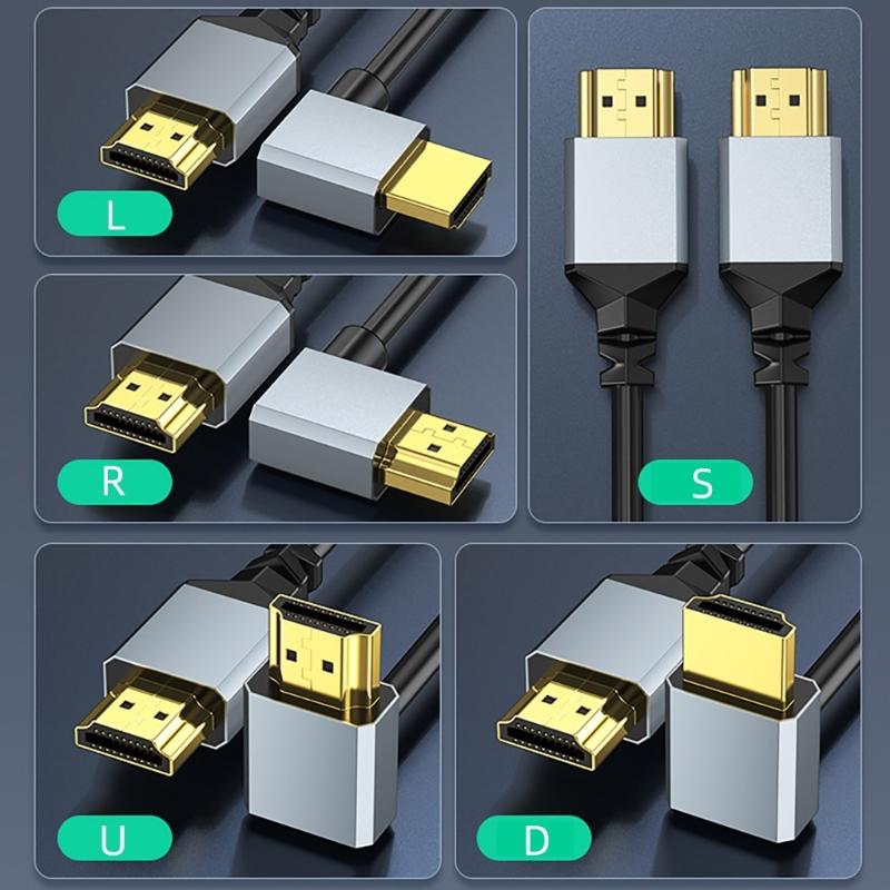 HDTV Port 4K 60Hz Video Cord Coiled Cable Straight/90 Degree Male To Male Connector Line for Projector Display