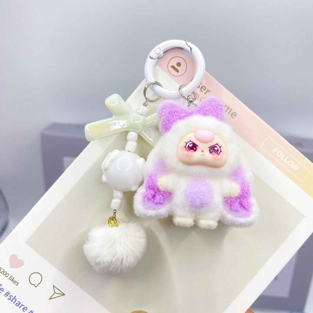 Cute Baby Three Doll Keychains Flocking Doll Keyring Backpack Bag Pendants Key Accessories Kids Favors Party Gifts Ornament