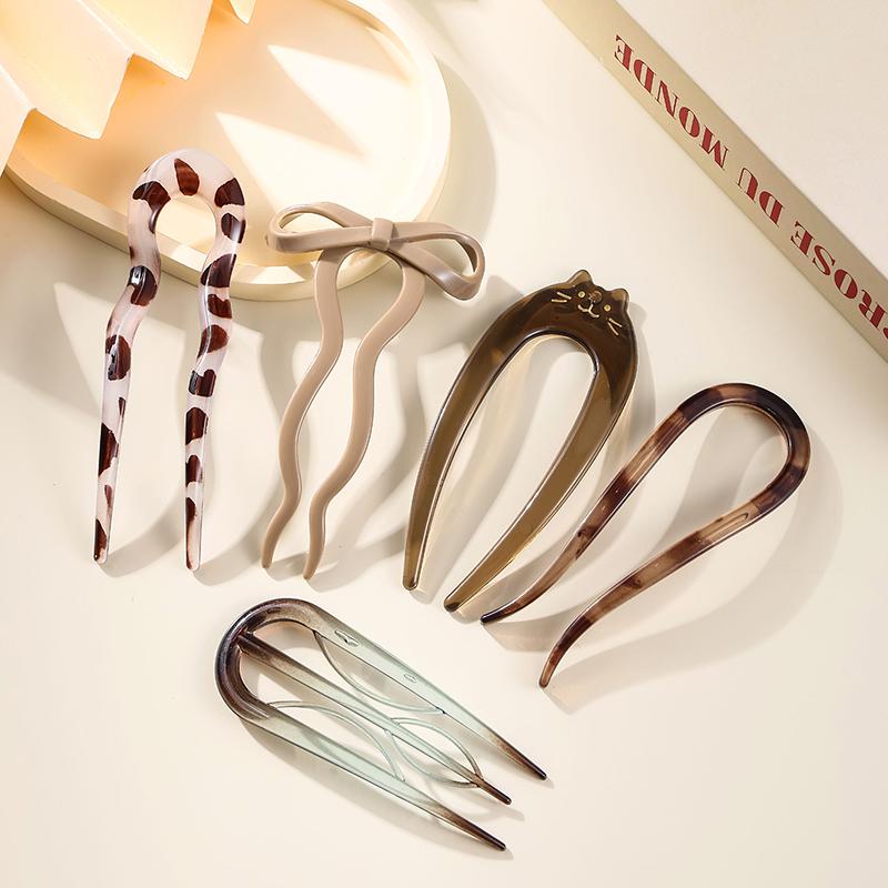 U-förmige Haargabel Mode Schildpatt Acetat Acryl Haarnadel Geometrischer Kopfschmuck Haarstäbe Frauen Mädchen Haaraccessoires