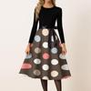 Women’s Casual Long Sleeve Crew Neck Polka Dot Print Vintage Midi Dress with Waist Belt for Everyday and Party Wear