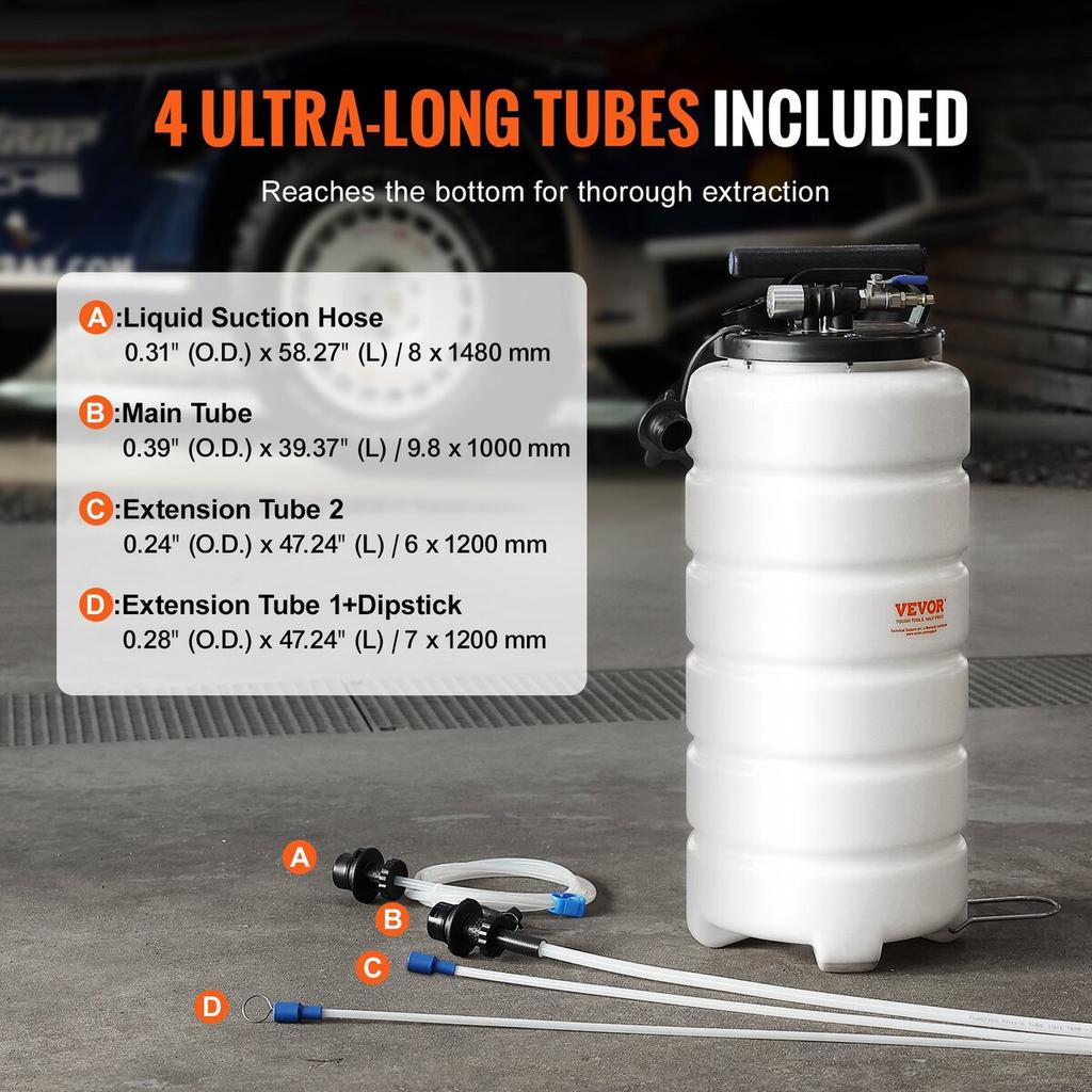 Fluid Extractor, 4 Gallons (15 Liters), Pneumatic/Manual Oil Changer Vacuum Fluid Extractor with Dipstick and Suction Hose, Oil Extractor Change Pump