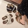 Internet celebrity fluffy slippers women wear 2024 autumn and winter new rhinestone flat bottom one word small fragrant plush slippers