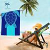 Navy Blue & Teal Stripe Sea Turtle Beach Towel Tribal Print Absorbent Towel for Beach Pool Camping Picnic & Bath Use