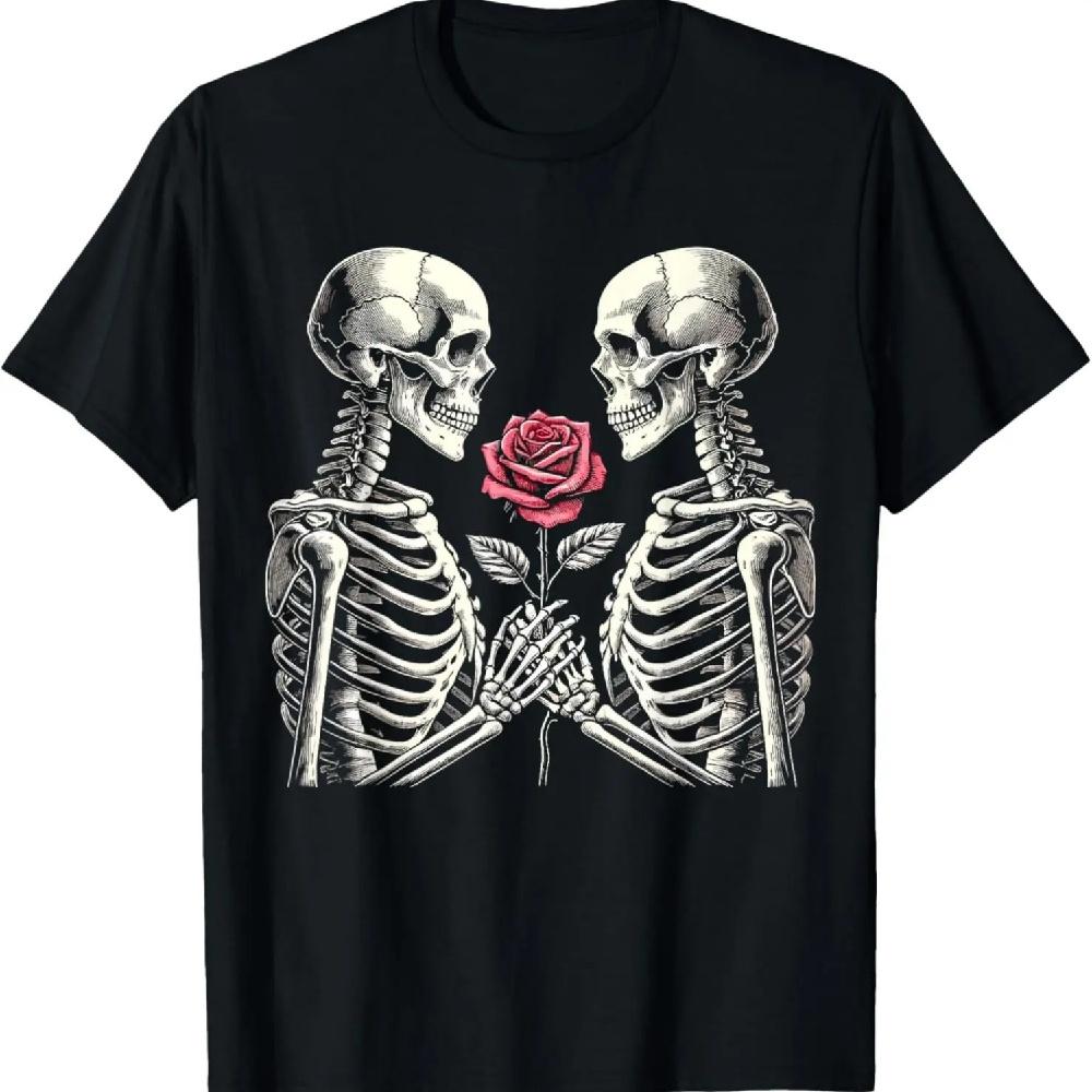 

Skeleton Halloween Love Rose Aesthetic Red Flower T-Shirt S