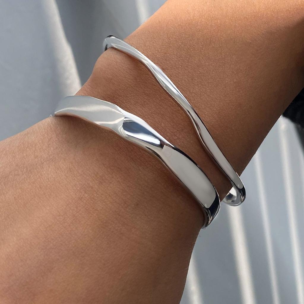 Waterproof Stainless Steel Simple Stacking Cuff Bracelet 18K Gold Plated Trend Fashion Unisex Jewelry Men Women