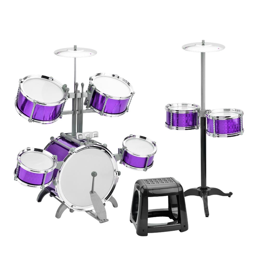 Drum Set Jazz Drum Kit with Stool 7 Drums Musical Percussion Instruments for Beginner Holiday Gifts Thickened PVC