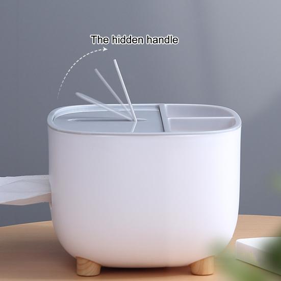 Tissue Box with Multiple Partitions for Remote Controls Watches Glasses Storage Slot Large Opening Design Desktop Organizer