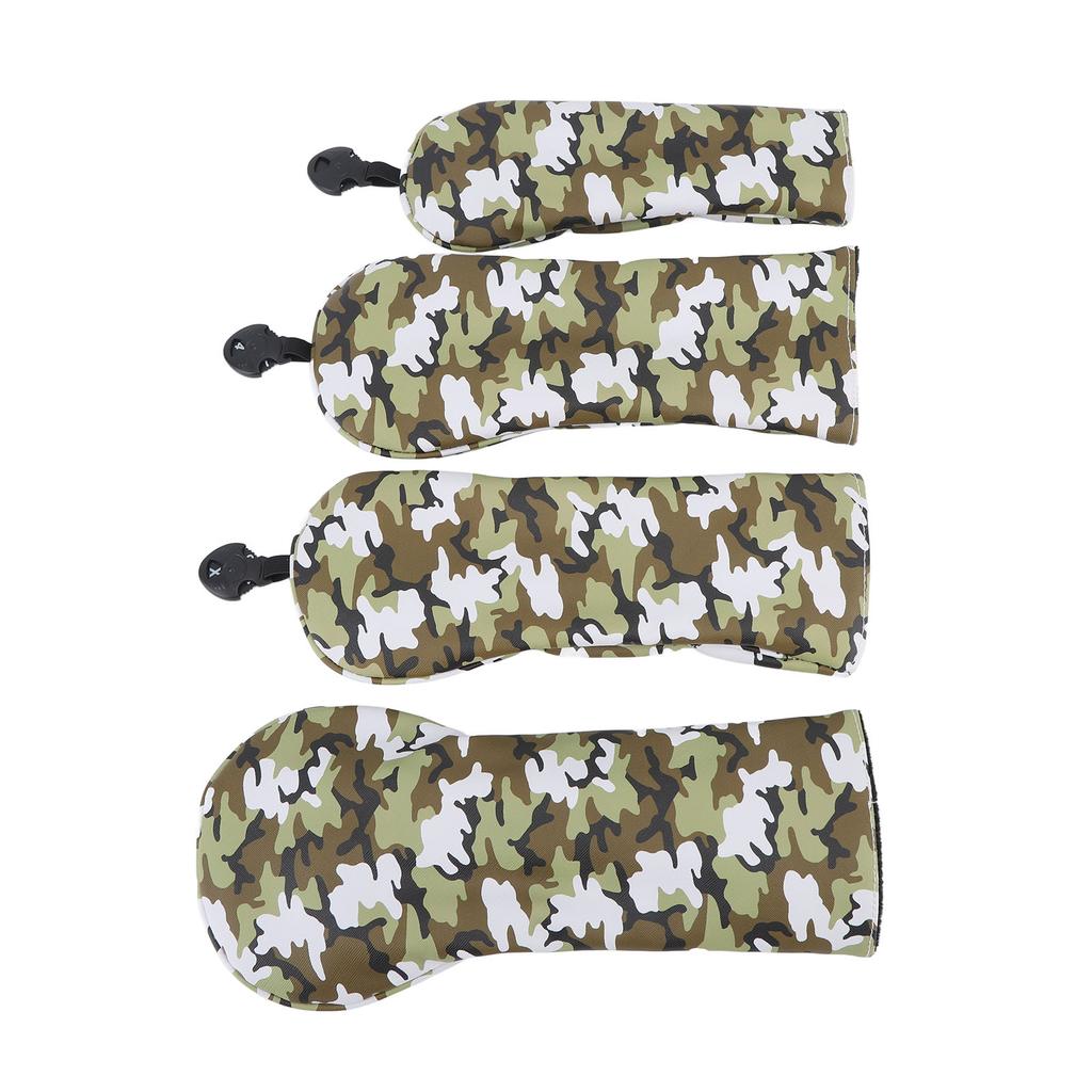 4Pcs Golf Club Head Cover PU Thick Plush Wear Resistant Golf Putter Cover with Number Board Camouflage Green