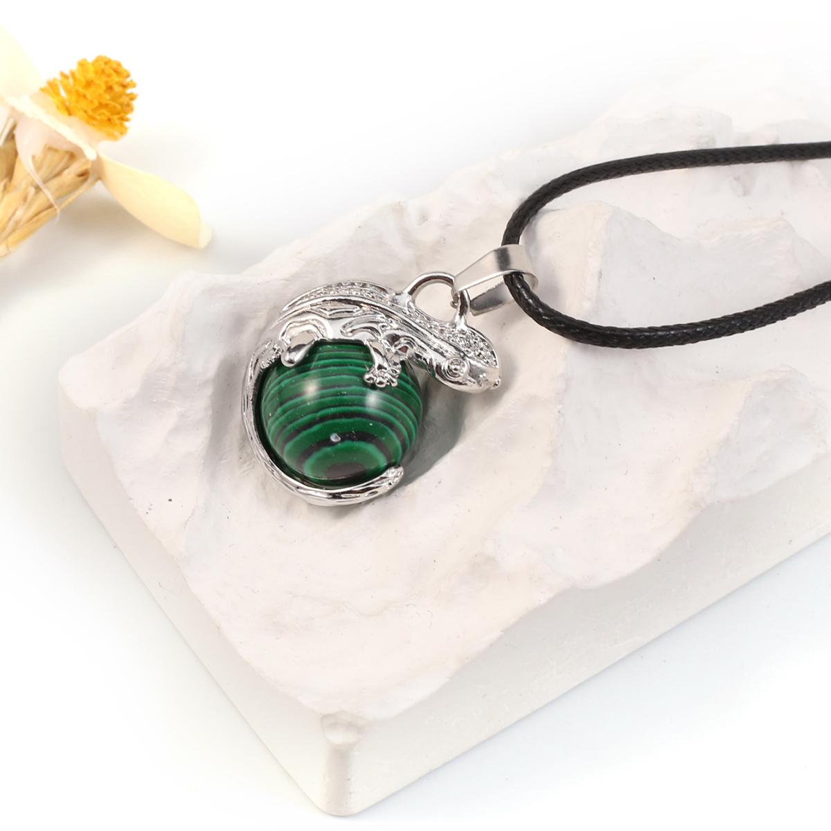 

Женское ожерелье из натурального камня малахит/агат/розовый кварц кулон в форме ящерицы кожаные цепочки подвески для женщин любовь романтический подарок Malachite