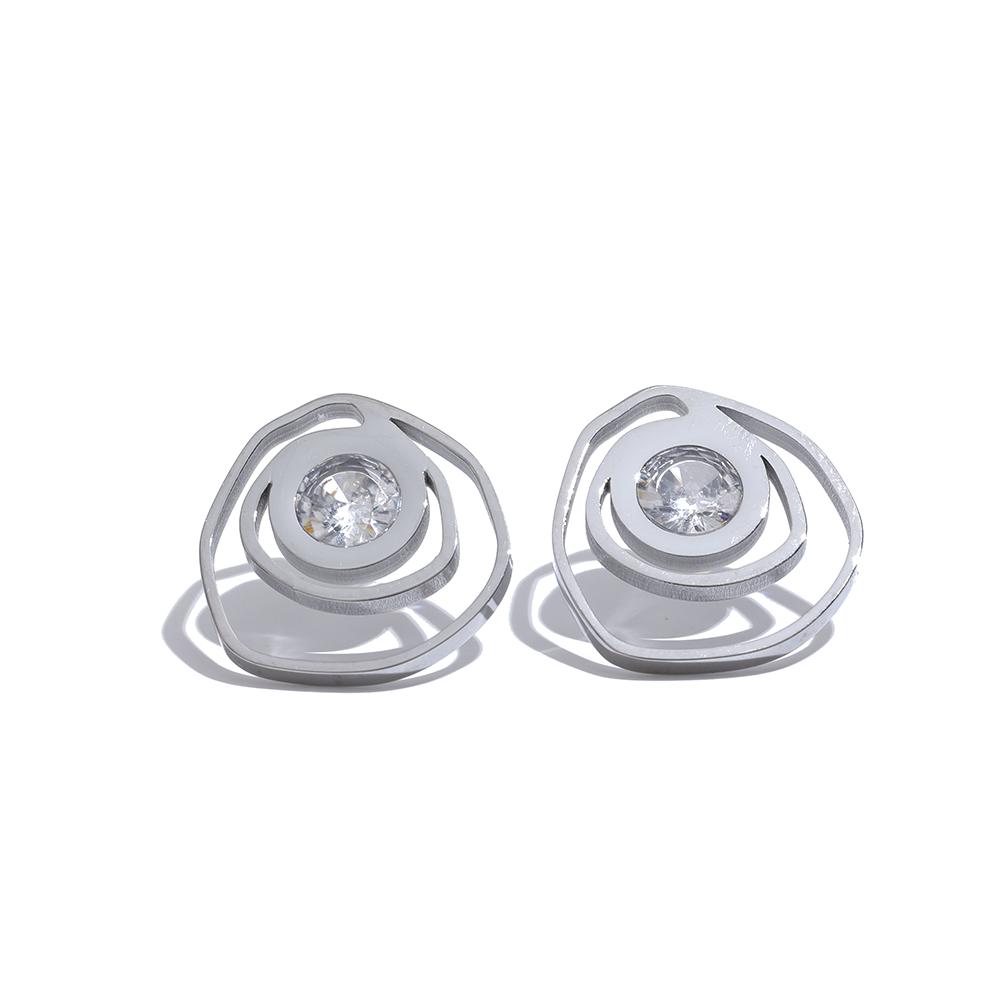 

Yhpup New Stainless Steel Geometric Round Irregular Stud Earrings Fashion Cubic Zirconia Metal Temperament Jewelry for Women
