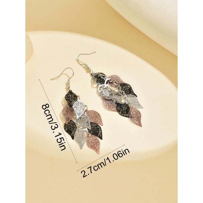1 Pair Fashionable Retro Hollow Leaf Tassel Earrings For Women, Japanese And Korean Style