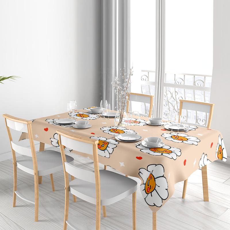 Bright Floral Tablecloth Set for Dining Room Decoration 100% Cotton Printing Home Textile with Food Motif and Happy Faces Design