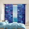 2 Pcs   Versatile Polyester Transparent Curtains for Home Decoration Blue Brick Wall for Use In Bedrooms and Living Rooms