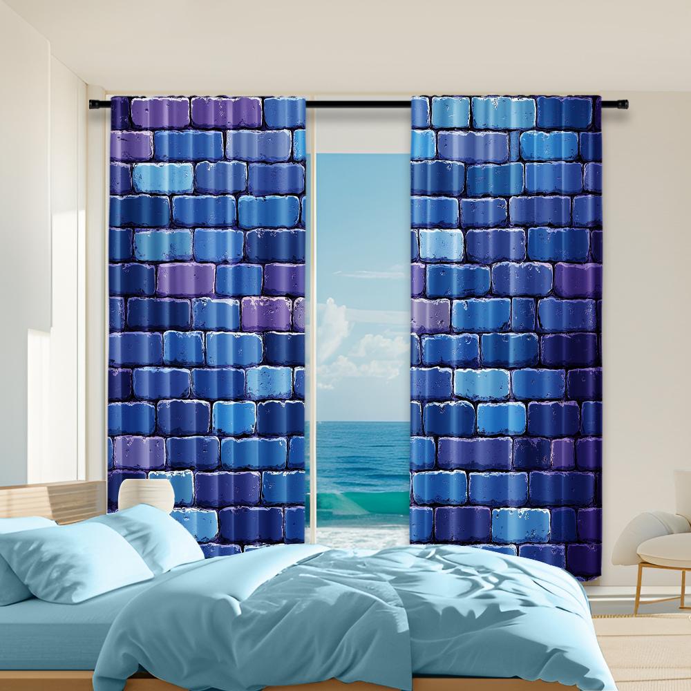 

2 pcs, versatile polyester transparent curtains for home decoration Blue Brick Wall for use in bedrooms and living rooms 29x65in(75x166cm)