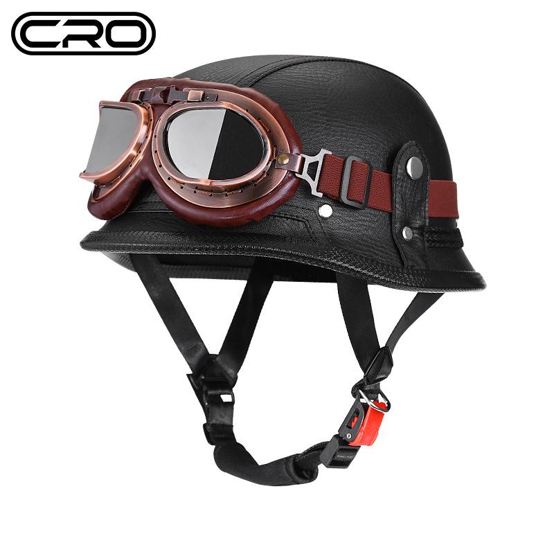 Cruise Vintage Goggles PU Leather Private Helmet Leather Helmet Half Helmet Motorcycle Helmet Locomotive Helmet