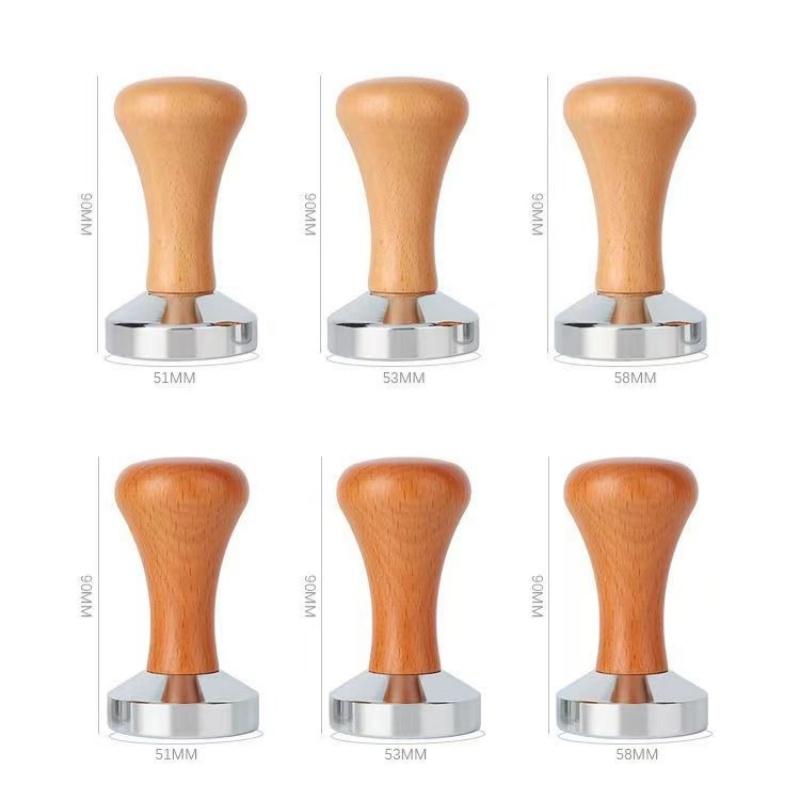 49/51/53/58mm Pulbere de presare din lemn masiv Ciocan Pulbere de presare solidă din oțel inoxidabil Umplutură de pulbere de cafea cu fund plat