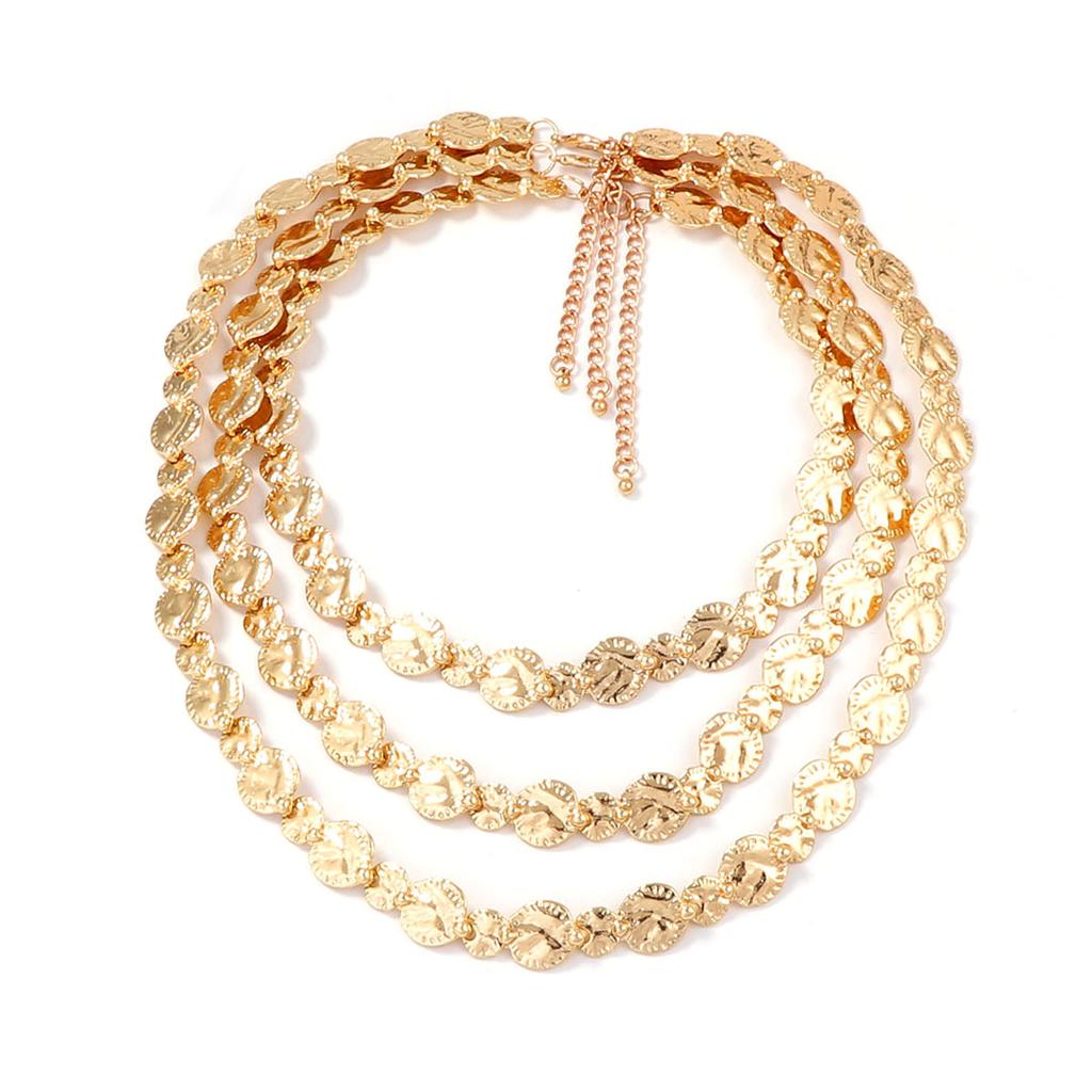 Personality Trend Punk Style Alloy Geometric Badge Coin Three-layer Necklace Premium Light Luxury Women's Necklace