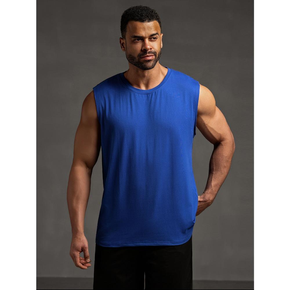 Solid Color Sleeveless T-shirt Fitness Loose Sports Vest Men's T-shirts