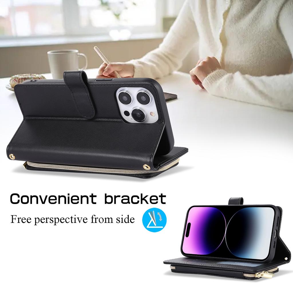 Reißverschluss-Geldbörse, 9 Karten, Tasche, Flip-Ledertasche für Samsung S23 S22 S21 S20 Ultra Plus S21FE A14 A54 A13 A53 A12 / iPhone 15 14 13 12 Pro Max XS Max 7P 8P