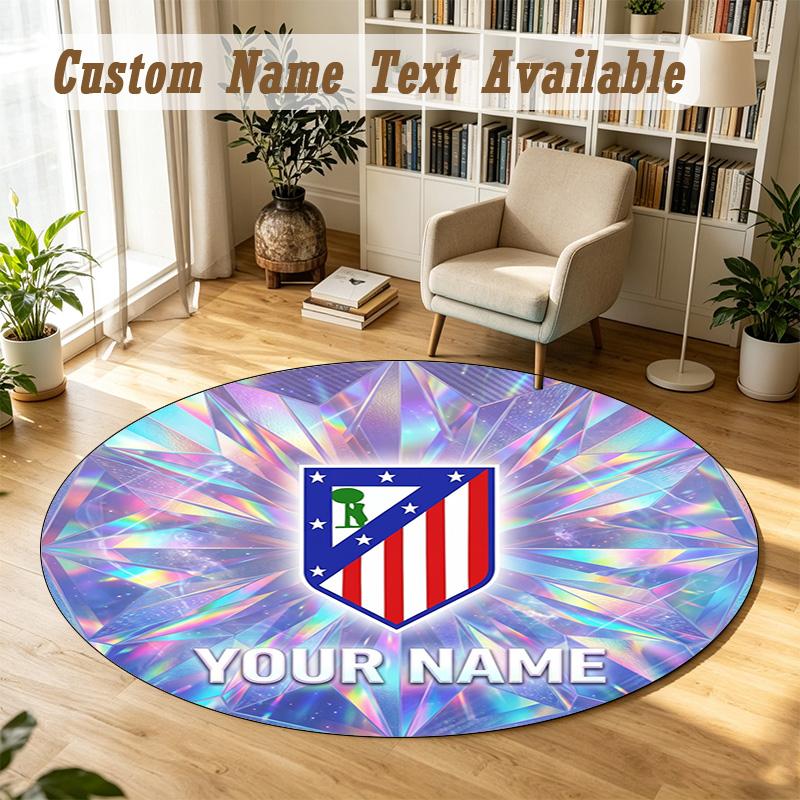 Tapis Rond Nom Personnalisé Motif Atletico Madrid Tapis Antidérapant Décor de Sol pour la Maison