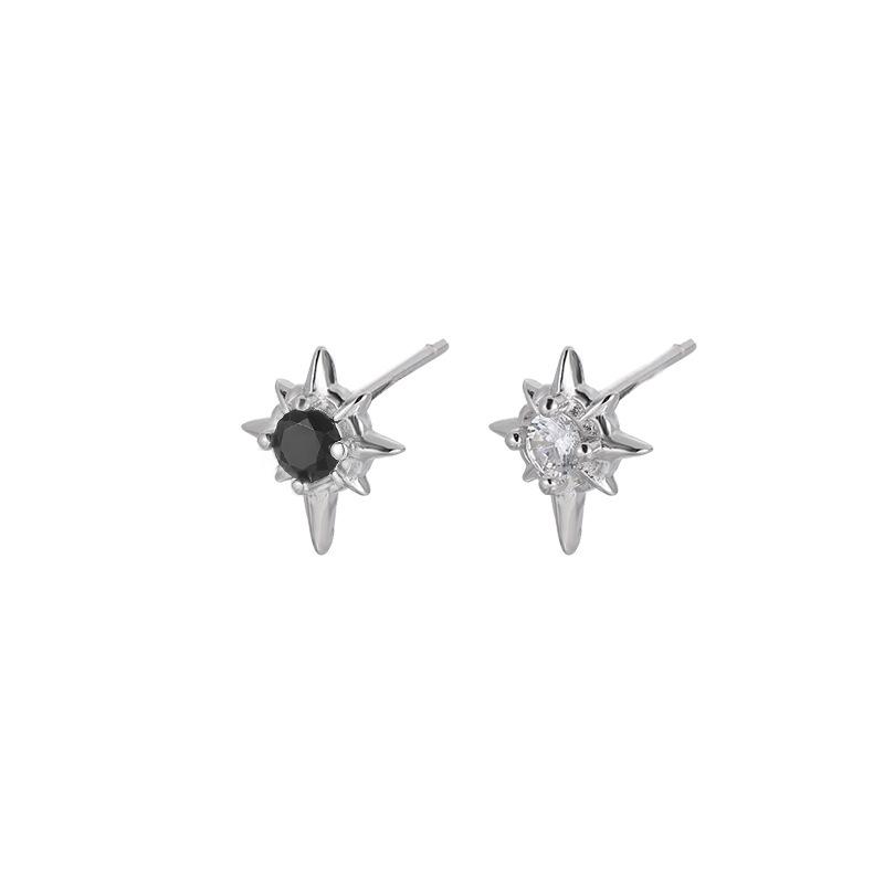 1Pair Trendy Black Zircon Star Stud Earrings For Men Women Couple White Personality Hip-hop Earrings Party Accessories Jewelry