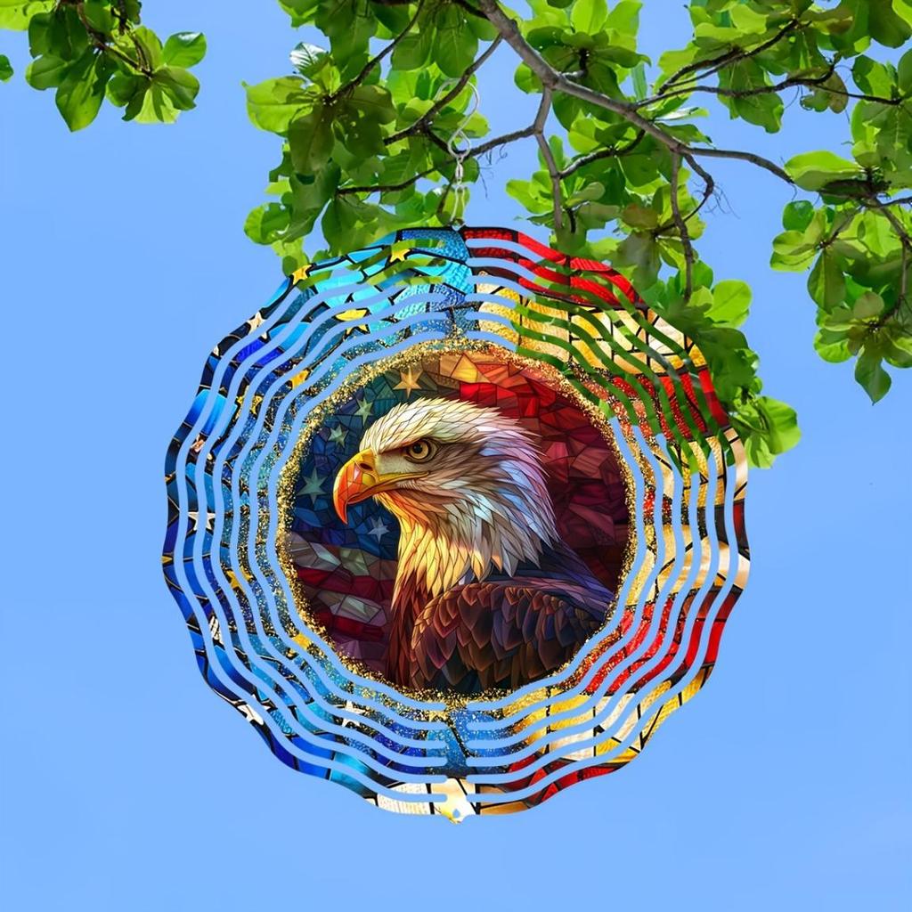 Vintage Patriotic Wind Spinner Outdoor Decor 10 Inch 2D Hanging Kinetic Yard Art for Garden Housewarming Gift Laser Cut Metal Geometric Pattern