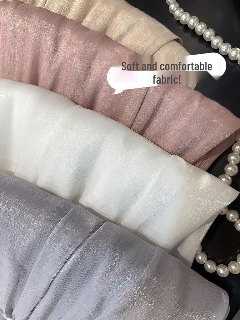 Elegant High-Waisted Chiffon A-Line Skirt - Slimming, Flowing, and Lightweight Summer Mesh.