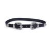 Button Double Women Faux Leather Belt With Floral Decor For Office Wears Casual
