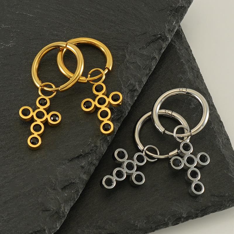 Stainless steel new diamond cross earrings women's fashion retro earrings earrings