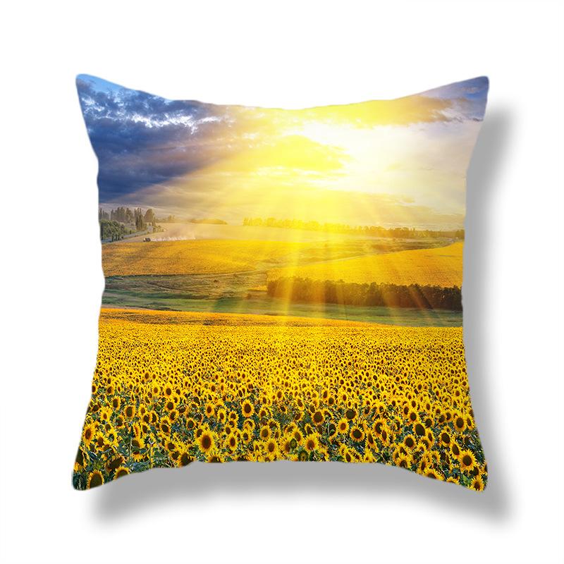 Sunflower Series Landscape Printing Pattern Cushion Cover Home Living Room Sofa Decorative Pillow Pillow Cover