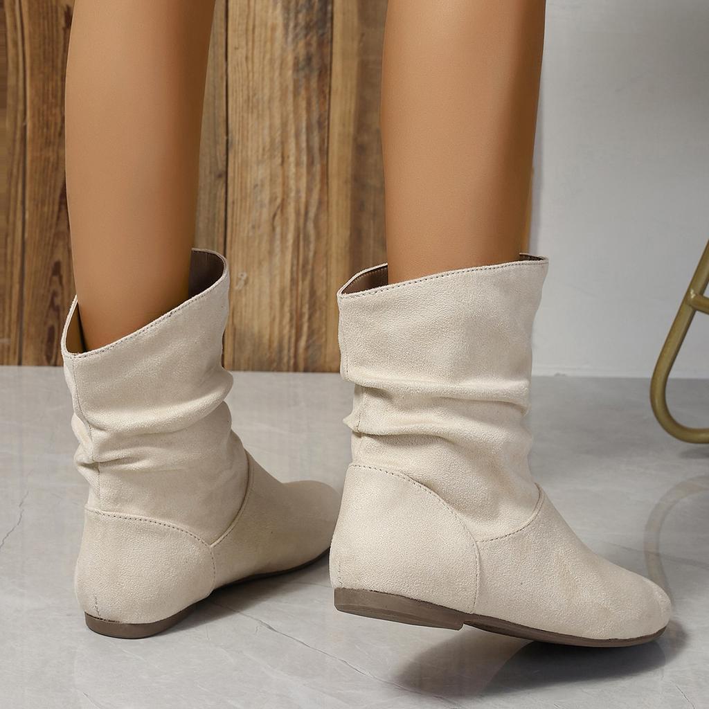 One Foot Low Top Women's Boots, Fashionable and Casual, Stacked with Elasticity, Ultra-low Cut Women's Boots, Pleated Flat Bottom Women's Short Boots