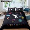 Cartoon Astronaut King Queen Duvet Cover Kawaii Spacecraft Bedding Set for Kids Outer Space Blue 2/3 Pcs Polyester Quilt Cover
