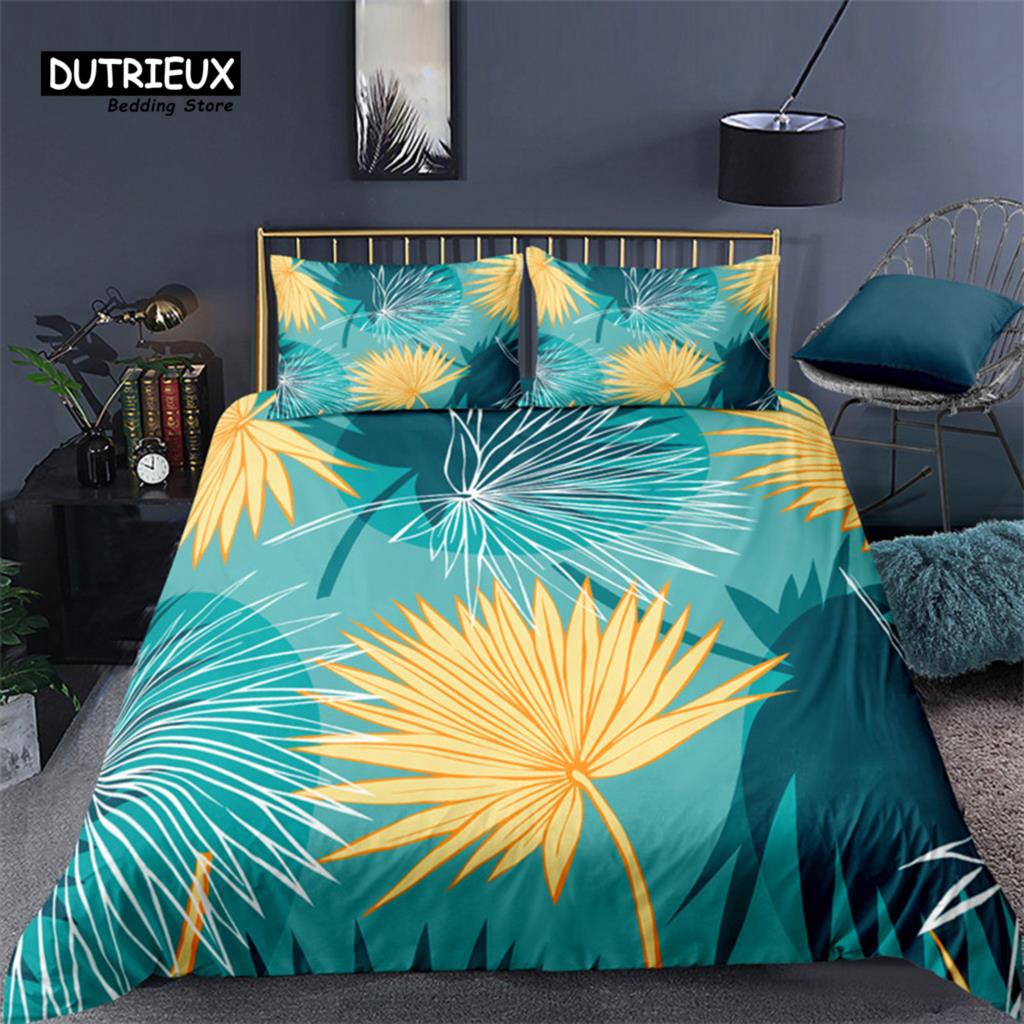 Comforter Soft Palm Leaves Comforter Microfiber Tropical Botanical Leaves Bedding Set Double Monstera Leaf Floral Print