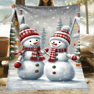 1 stuks Sneeuwpoppen Print Winter Pluizige Deken ,Bank, bed, reizen, lunchpauze, flanellen deken.