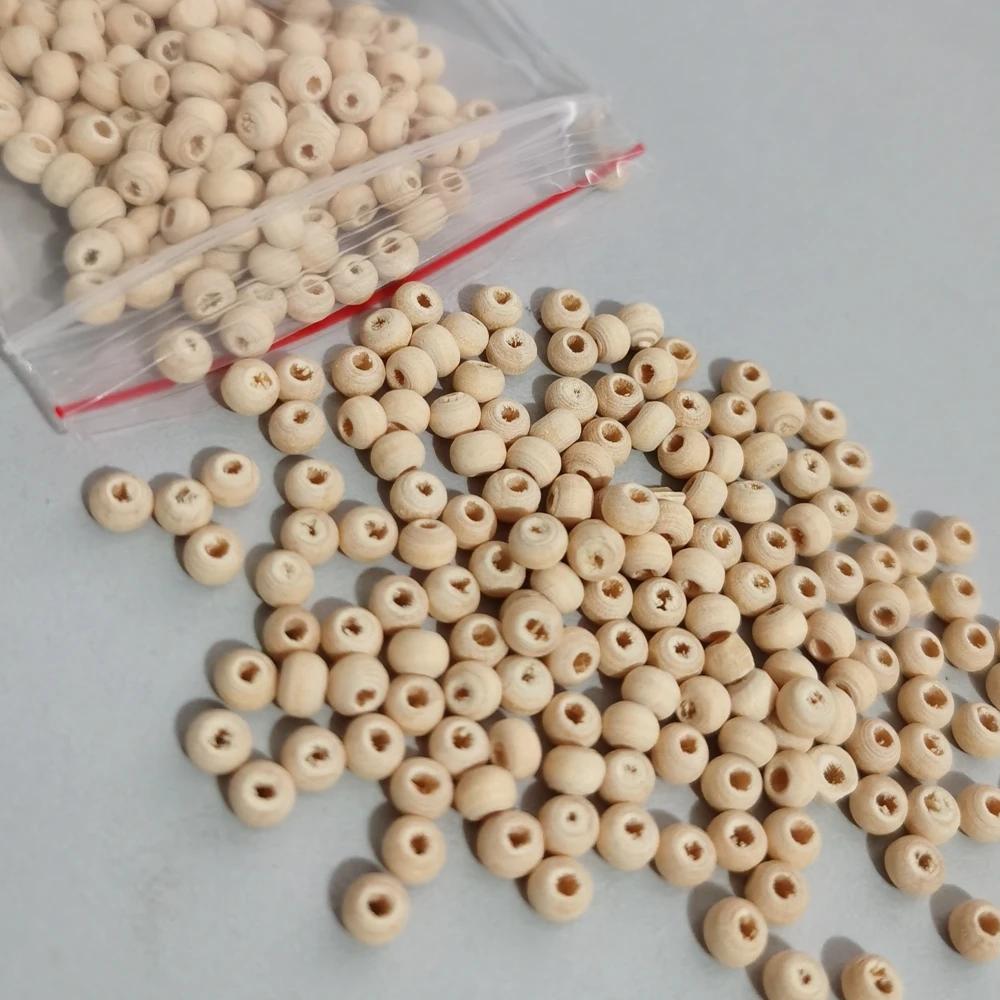 1000pcs Round 4mm Plated Coated Color Natural Wood Small Loose Spacer Beads for DIY Crafts Woodcraft Jewelry Making Accessories