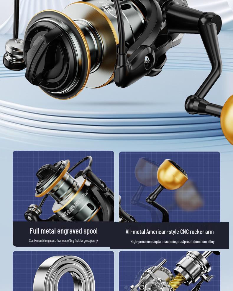 All-Metal Long-Casting Spinning Fishing Reel with Metal Handle and Slanted Line Opening for Genuine Micro-Lure Rods.