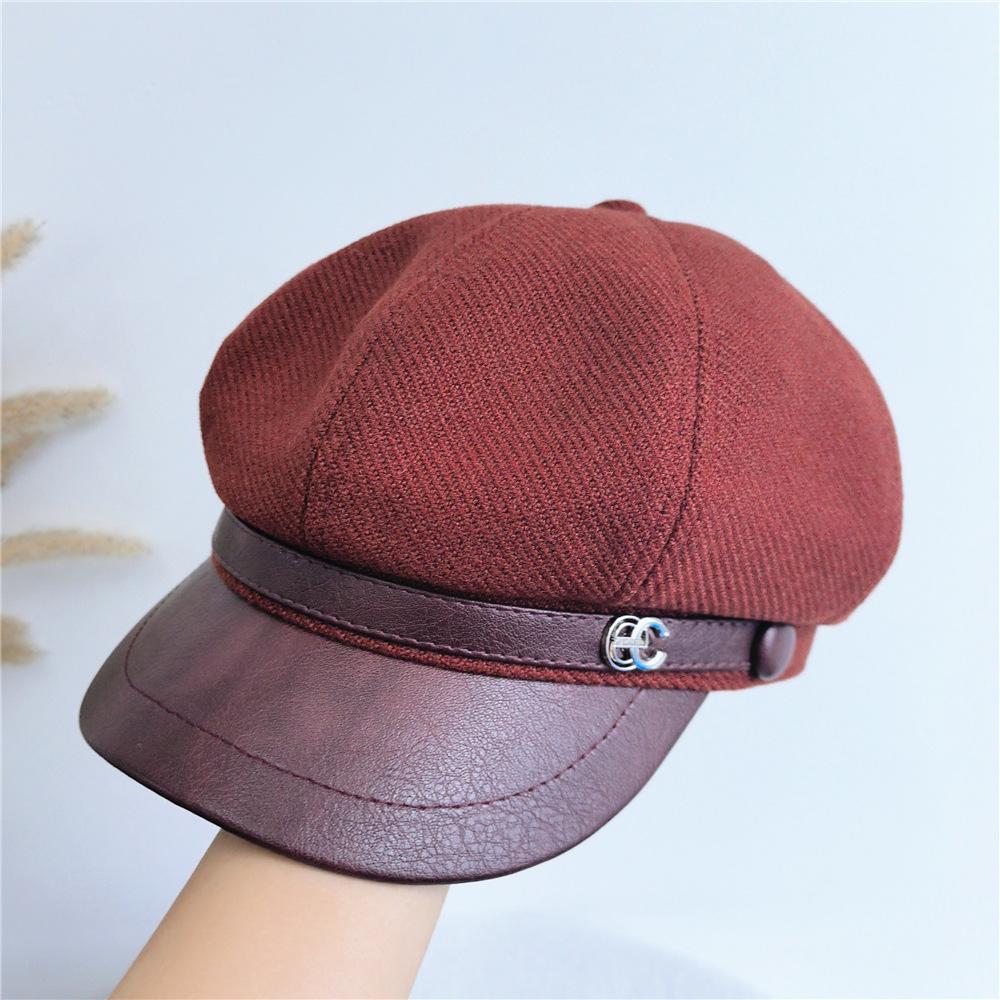 2024 Women's Winter Leather Brim Octagonal Beret - British Retro Warm Duckbill Painter Hat