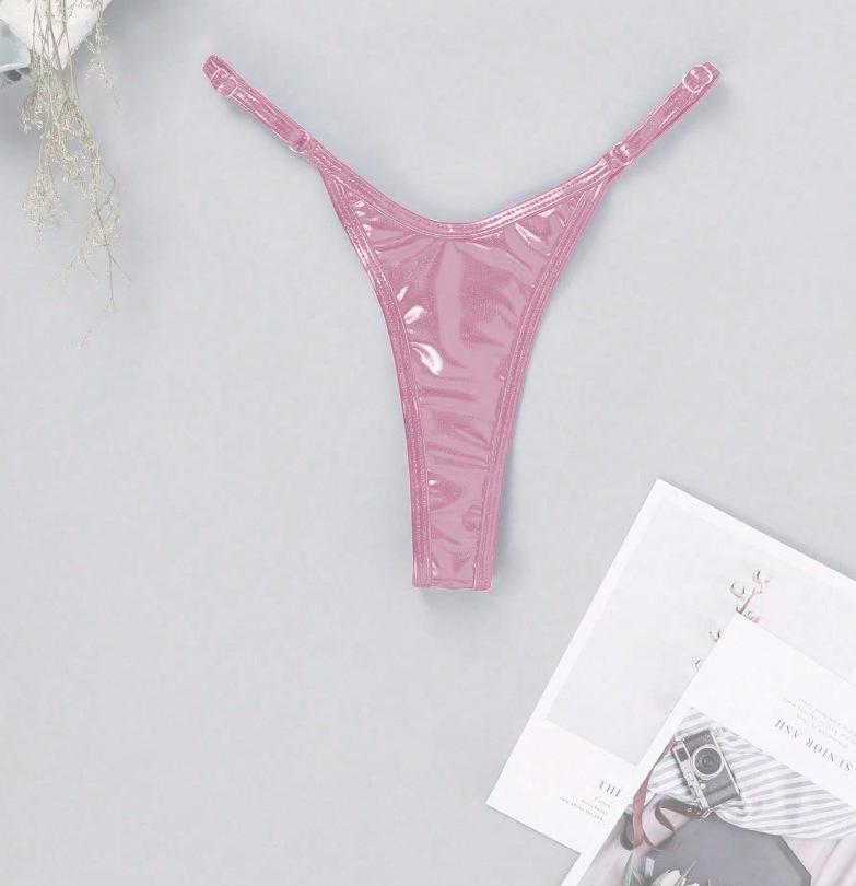 2025 European & American Women's Sexy Solid Color Stamped Thong Swimsuit Bottoms