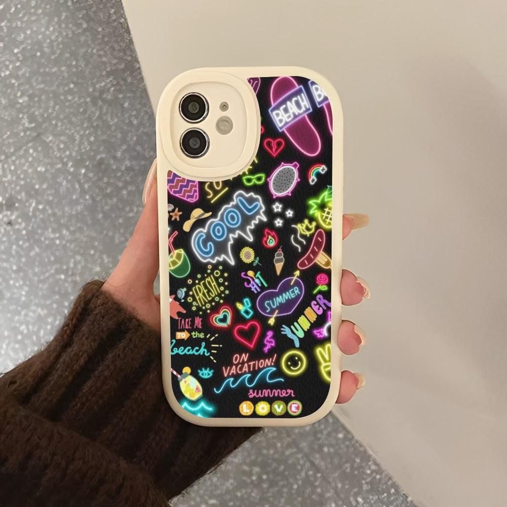 Neon Pattern Phone Case Hard Leather For iPhone 16 15 14 13 12 Mini 11 14 Pro Max Xs X Xr 7 8 Plus Fundas